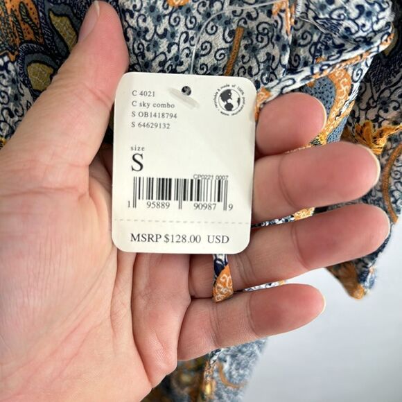 Free People Teegan Printed Mini Dress Sky Combo- Size Small- NWT - Picture 3 of 7